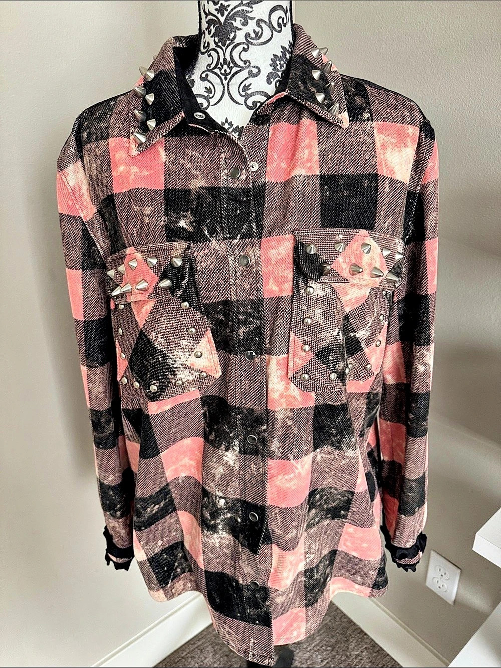 Coach Studded Checkered studded Jacket Pink & Black Size 12